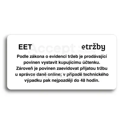 Piktogram "EET - běžný režim" - bílá tabulka - černý tisk bez rámečku