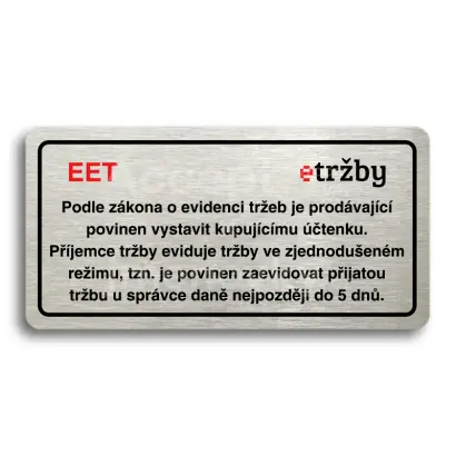 Piktogram "EET - zjednodušený režim" - stříbrná tabulka - barevný tisk