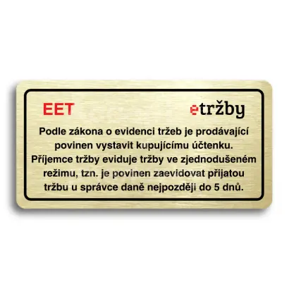 Piktogram "EET - zjednodušený režim" - zlatá tabulka - barevný tisk
