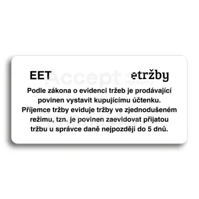 Piktogram "EET - zjednodušený režim" - bílá tabulka - černý tisk bez rámečku