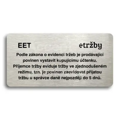 Piktogram "EET - zjednodušený režim" - stříbrná tabulka - černý tisk bez rámečku