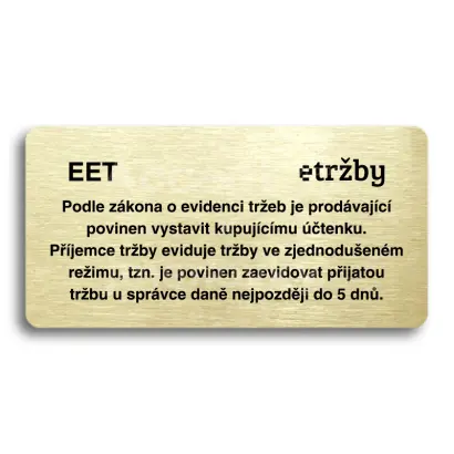 Piktogram "EET - zjednodušený režim" - zlatá tabulka - černý tisk bez rámečku
