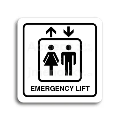 Piktogram "emergency lift" - bílá tabulka - černý tisk