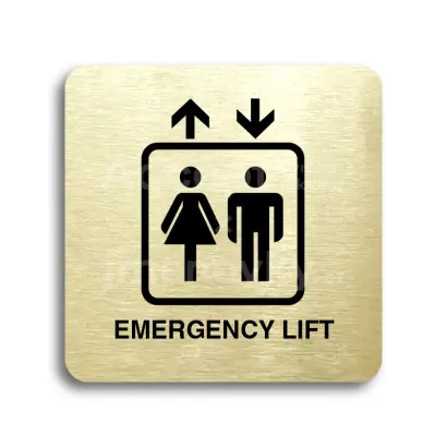 Piktogram "emergency lift" - zlatá tabulka - černý tisk bez rámečku