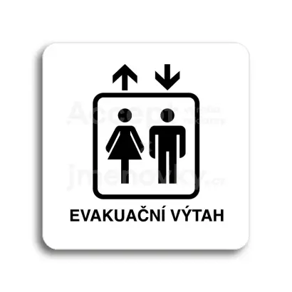 Piktogram "evakuační výtah" - bílá tabulka - černý tisk bez rámečku