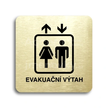 Piktogram "evakuační výtah" - zlatá tabulka - černý tisk bez rámečku