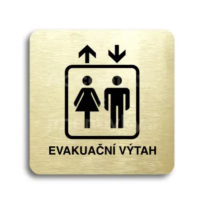 Piktogram "evakuační výtah" - zlatá tabulka - černý tisk bez rámečku