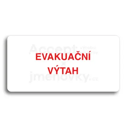 Piktogram "EVAKUAČNÍ VÝTAH" - bílá tabulka - barevný tisk bez rámečku
