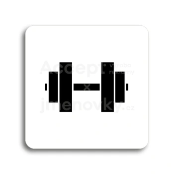 Piktogram "fitness V" - bílá tabulka - černý tisk bez rámečku