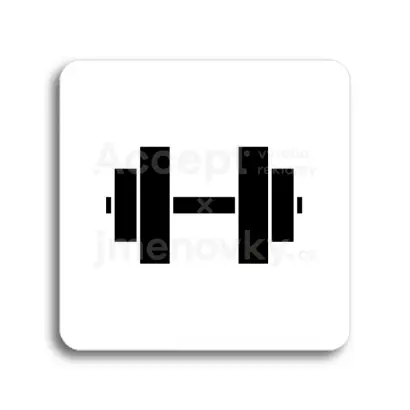 Piktogram "fitness V" - bílá tabulka - černý tisk bez rámečku