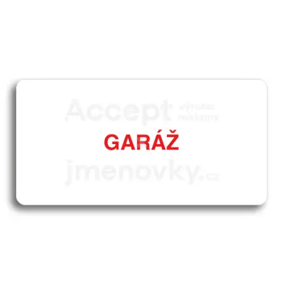 Piktogram "GARÁŽ" - bílá tabulka - barevný tisk bez rámečku