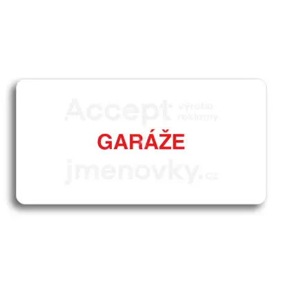 Piktogram "GARÁŽE" - bílá tabulka - barevný tisk bez rámečku