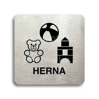 Piktogram "herna" - stříbrná tabulka - černý tisk bez rámečku