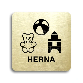 Piktogram "herna" - zlatá tabulka - černý tisk bez rámečku