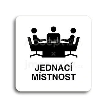 Piktogram "jednací místnost" - bílá tabulka - černý tisk bez rámečku