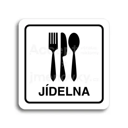 Piktogram "jídelna" - bílá tabulka - černý tisk