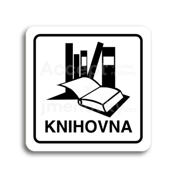 Piktogram "knihovna" - bílá tabulka - černý tisk