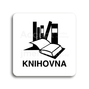 Piktogram "knihovna" - bílá tabulka - černý tisk bez rámečku