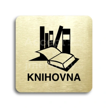 Piktogram "knihovna" - zlatá tabulka - černý tisk bez rámečku