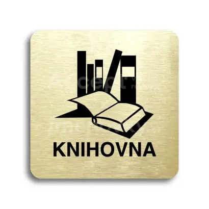 Piktogram "knihovna" - zlatá tabulka - černý tisk bez rámečku