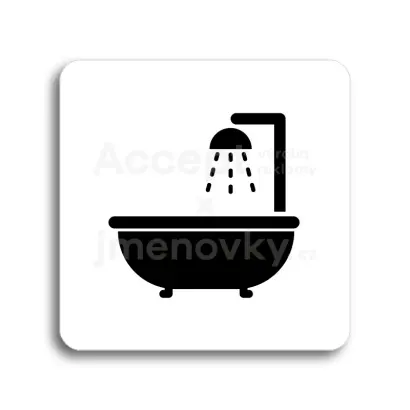 Piktogram "koupelna III" - bílá tabulka - černý tisk bez rámečku