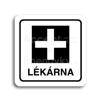 Piktogram "lékárna" - bílá tabulka - černý tisk
