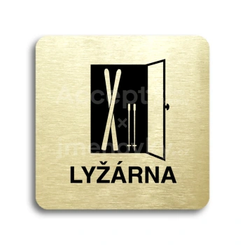 Piktogram "lyžárna" - zlatá tabulka - černý tisk bez rámečku