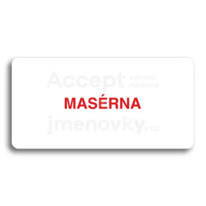 Piktogram "MASÉRNA" - bílá tabulka - barevný tisk bez rámečku