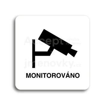 Piktogram "monitorováno" - bílá tabulka - černý tisk bez rámečku
