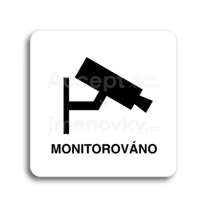 Piktogram "monitorováno" - bílá tabulka - černý tisk bez rámečku