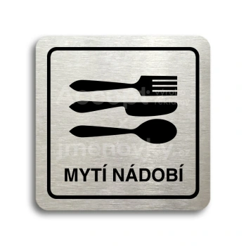 Piktogram "mytí nádobí" - stříbrná tabulka - černý tisk