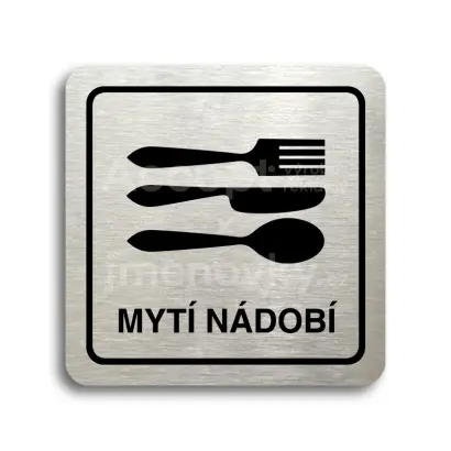 Piktogram "mytí nádobí" - stříbrná tabulka - černý tisk