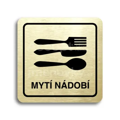 Piktogram "mytí nádobí" - zlatá tabulka - černý tisk