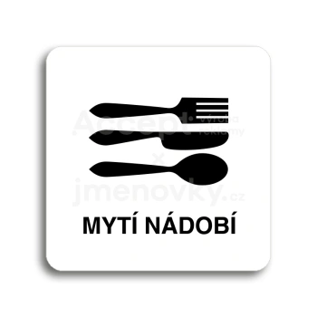 Piktogram "mytí nádobí" - bílá tabulka - černý tisk bez rámečku