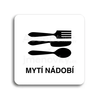 Piktogram "mytí nádobí" - bílá tabulka - černý tisk bez rámečku