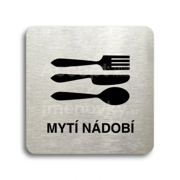 Piktogram "mytí nádobí" - stříbrná tabulka - černý tisk bez rámečku