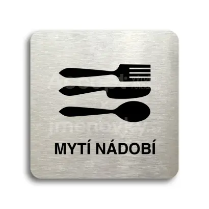 Piktogram "mytí nádobí" - stříbrná tabulka - černý tisk bez rámečku