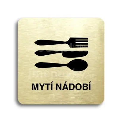Piktogram "mytí nádobí" - zlatá tabulka - černý tisk bez rámečku