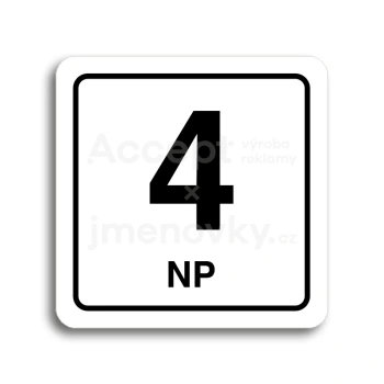 Piktogram "4 nadzemní podlaží" - bílá tabulka - černý tisk