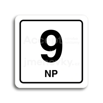 Piktogram "9 nadzemní podlaží" - bílá tabulka - černý tisk