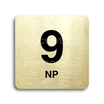 Piktogram "9 nadzemní podlaží" - zlatá tabulka - černý tisk bez rámečku
