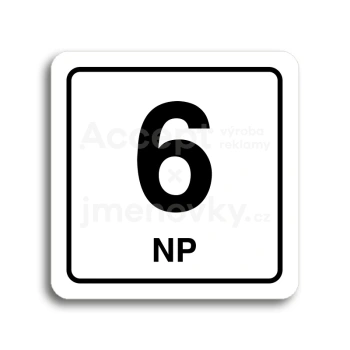 Piktogram "6 nadzemní podlaží" - bílá tabulka - černý tisk