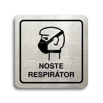 Piktogram "noste respirátor II" - stříbrná tabulka - černý tisk