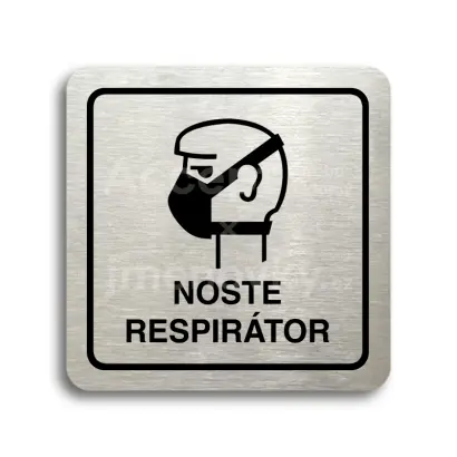 Piktogram "noste respirátor II" - stříbrná tabulka - černý tisk