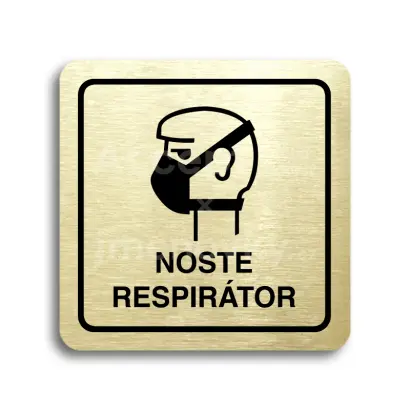 Piktogram "noste respirátor II" - zlatá tabulka - černý tisk