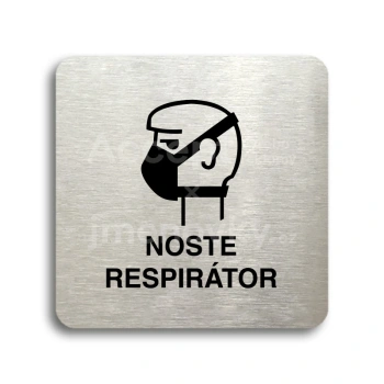 Piktogram "noste respirátor II" - stříbrná tabulka - černý tisk bez rámečku