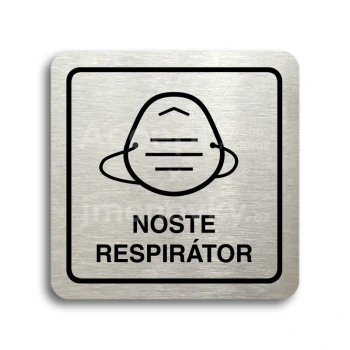 Piktogram "noste respirátor IV" - stříbrná tabulka - černý tisk