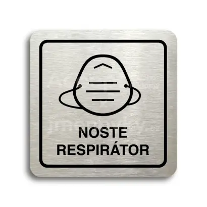 Piktogram "noste respirátor IV" - stříbrná tabulka - černý tisk