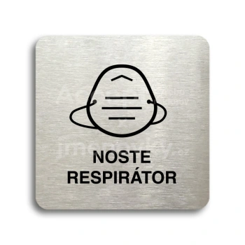 Piktogram "noste respirátor IV" - stříbrná tabulka - černý tisk bez rámečku