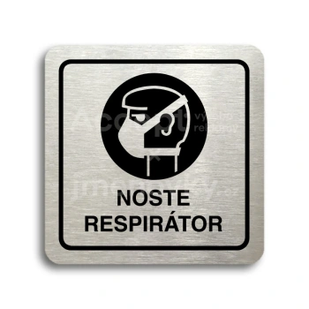 Piktogram "noste respirátor" - stříbrná tabulka - černý tisk